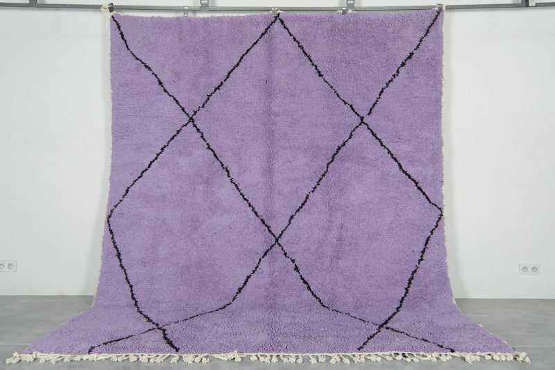 Purple Moroccan beni ourain rug with black diamond pattern - 8.4 ft x 10.1 ft
