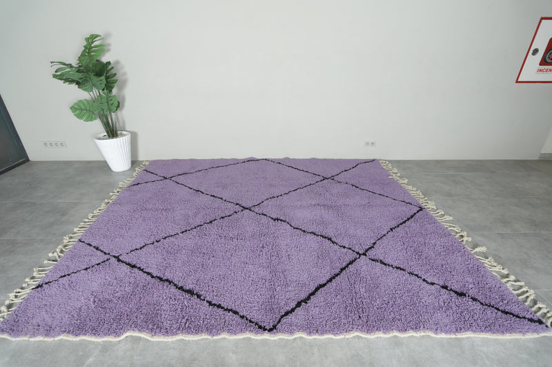 Purple Moroccan beni ourain rug with black diamond pattern - 8.4 ft x 10.1 ft