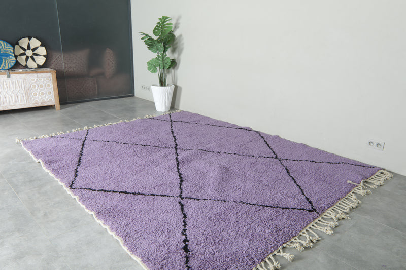 Purple Moroccan beni ourain rug with black diamond pattern - 8.4 ft x 10.1 ft