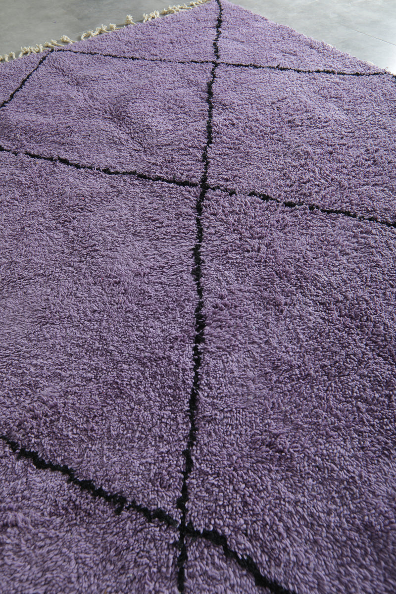 Purple Moroccan beni ourain rug with black diamond pattern - 8.4 ft x 10.1 ft