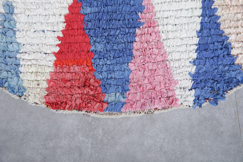 Round Moroccan Wool Rug 5.1 Feet – Vibrant Multicolor Geometric Design - Boucherouite Rugs