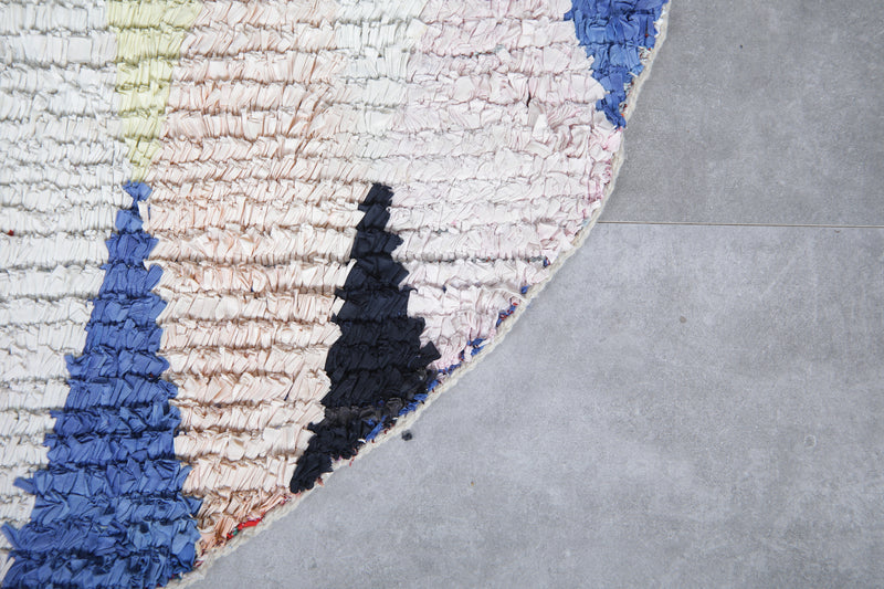 Round Moroccan Wool Rug 5.1 Feet – Vibrant Multicolor Geometric Design - Boucherouite Rugs