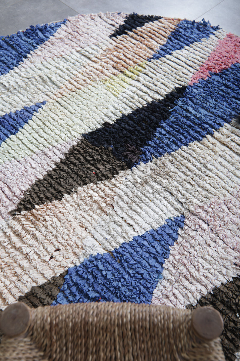 Round Moroccan Wool Rug 5.1 Feet – Vibrant Multicolor Geometric Design - Boucherouite Rugs