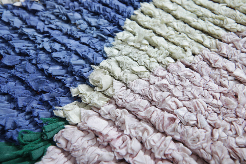 Round Moroccan Wool Rug 5.1 Feet – Vibrant Multicolor Geometric Design - Boucherouite Rugs