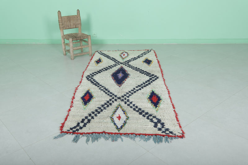 Moroccan Berber Rug with Geometric Diamond Design - 3 X 7.1 Feet - Boucherouite Rugs