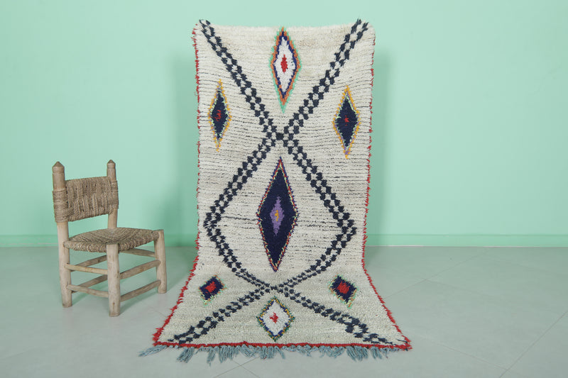 Moroccan Berber Rug with Geometric Diamond Design - 3 X 7.1 Feet - Boucherouite Rugs