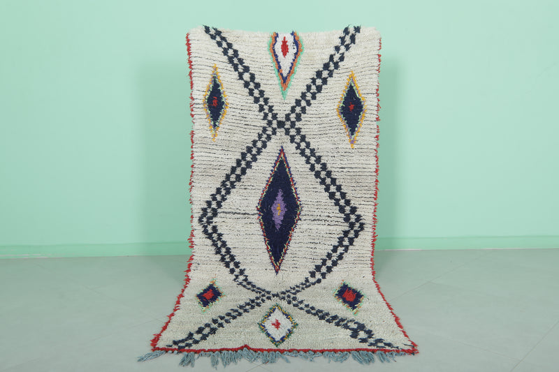 Moroccan Berber Rug with Geometric Diamond Design - 3 X 7.1 Feet - Boucherouite Rugs