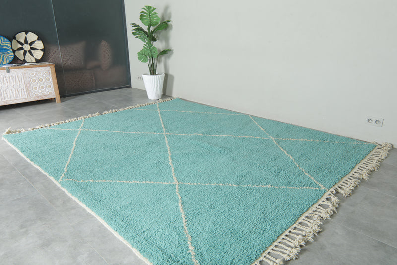 Blue Moroccan beni ourain rug with white geometric lines - 8.7 ft x 10.4 ft