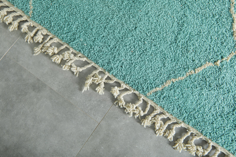 Blue Moroccan beni ourain rug with white geometric lines - 8.7 ft x 10.4 ft