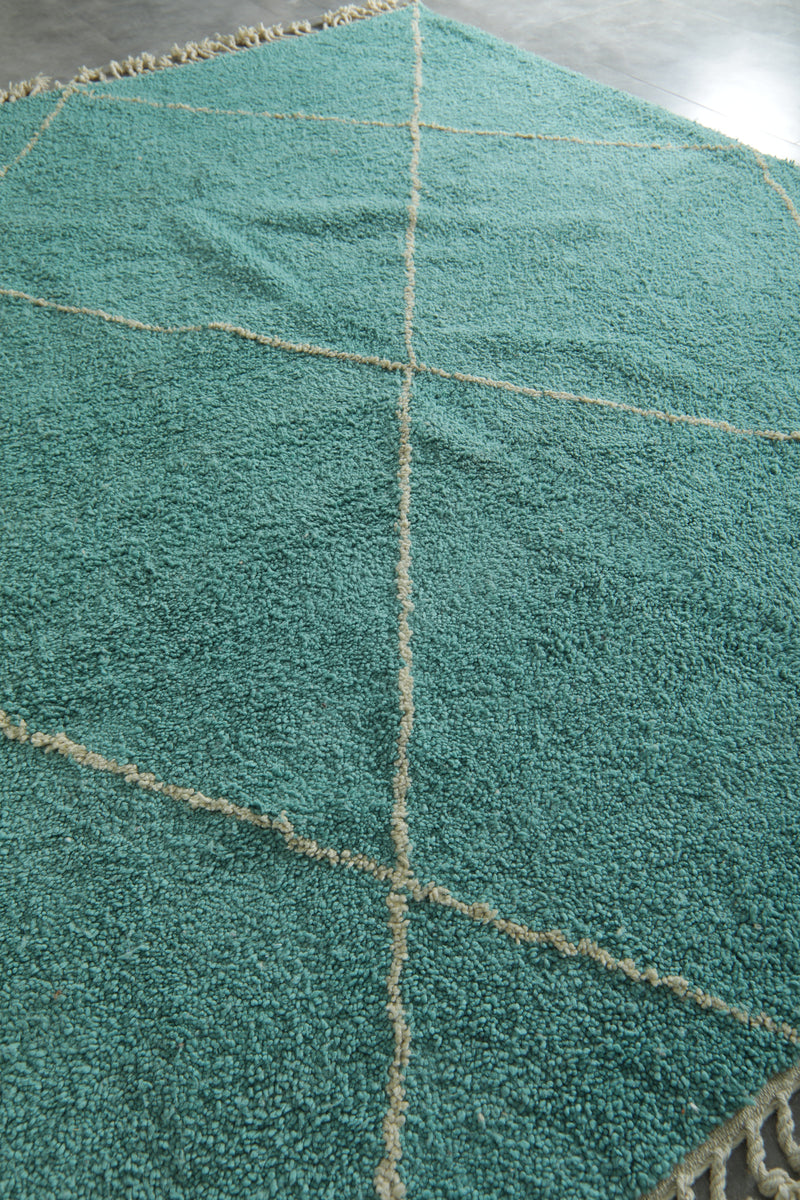 Blue Moroccan beni ourain rug with white geometric lines - 8.7 ft x 10.4 ft