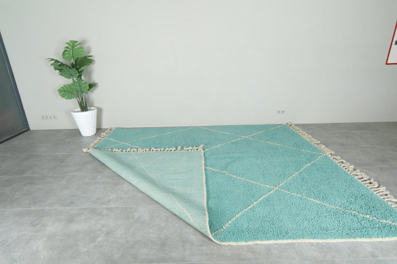 Blue Moroccan beni ourain rug with white geometric lines - 8.7 ft x 10.4 ft