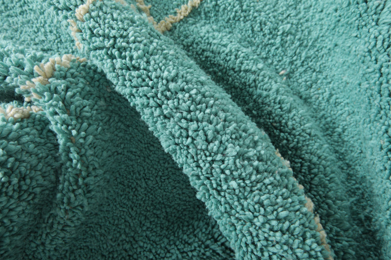 Blue Moroccan beni ourain rug with white geometric lines - 8.7 ft x 10.4 ft