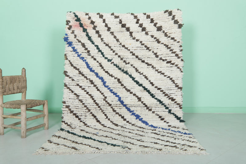 Moroccan Berber Rug - 4.1 x 6.3 ft Handwoven Striped Pattern - Boucherouite Rugs