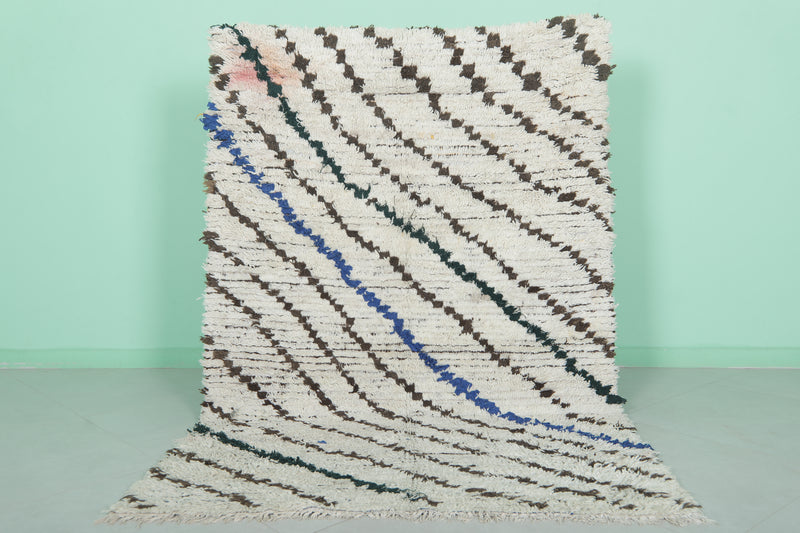 Moroccan Berber Rug - 4.1 x 6.3 ft Handwoven Striped Pattern - Boucherouite Rugs