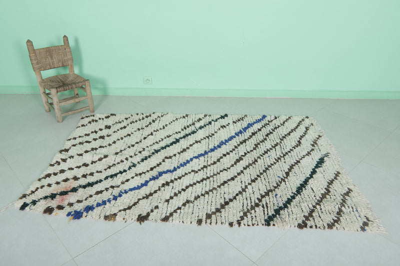 Moroccan Berber Rug - 4.1 x 6.3 ft Handwoven Striped Pattern - Boucherouite Rugs