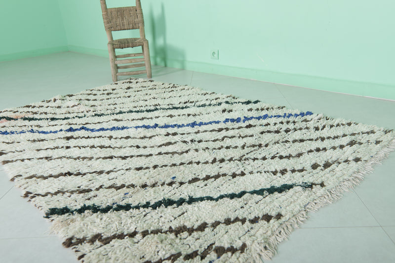 Moroccan Berber Rug - 4.1 x 6.3 ft Handwoven Striped Pattern - Boucherouite Rugs