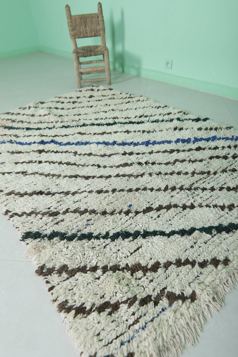 Moroccan Berber Rug - 4.1 x 6.3 ft Handwoven Striped Pattern - Boucherouite Rugs