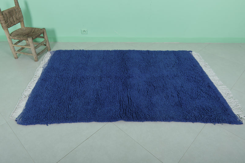 Blue Moroccan Rug - 4 x 6.2 Ft | Rounded Corner Design - Beni ourain rugs