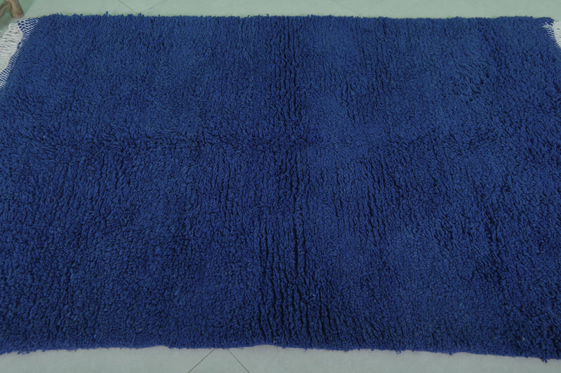 Blue Moroccan Rug - 4 x 6.2 Ft | Rounded Corner Design - Beni ourain rugs