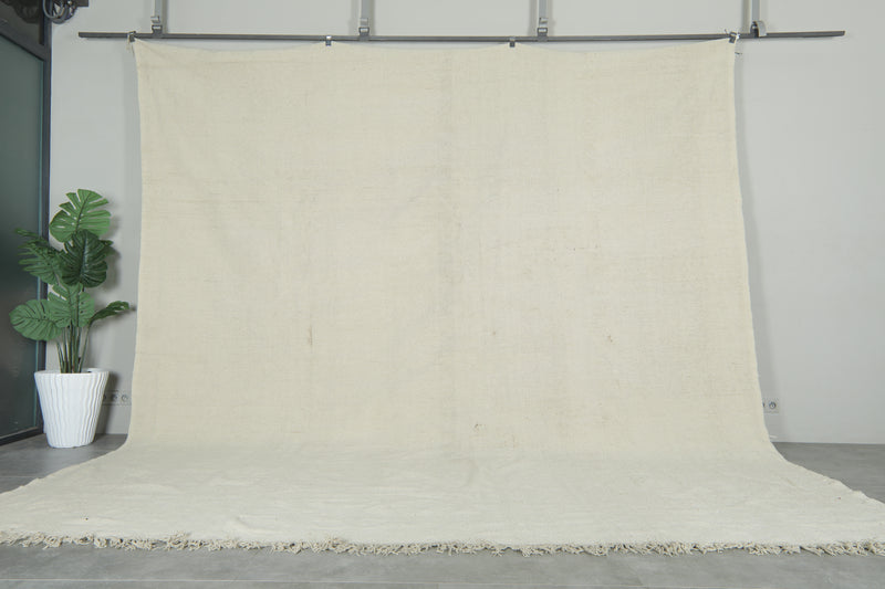 Flat woven moroccan rug 12.3 x 13.4 feet Beige morocco rug - Moroccan kilim rug