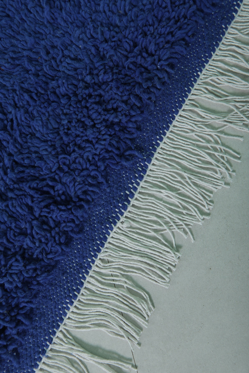Blue Moroccan Rug - 4 x 6.2 Ft | Rounded Corner Design - Beni ourain rugs