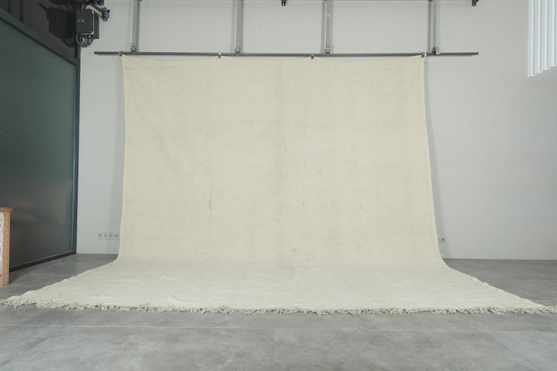 Flat woven moroccan rug 12.3 x 13.4 feet Beige morocco rug - Moroccan kilim rug