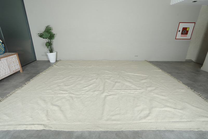 Flat woven moroccan rug 12.3 x 13.4 feet Beige morocco rug - Moroccan kilim rug