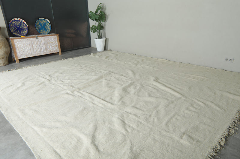 Flat woven moroccan rug 12.3 x 13.4 feet Beige morocco rug - Moroccan kilim rug