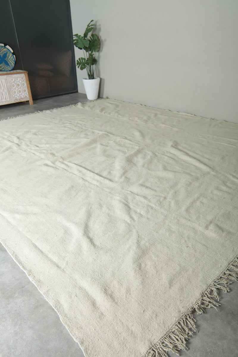 Flat woven moroccan rug 12.3 x 13.4 feet Beige morocco rug - Moroccan kilim rug