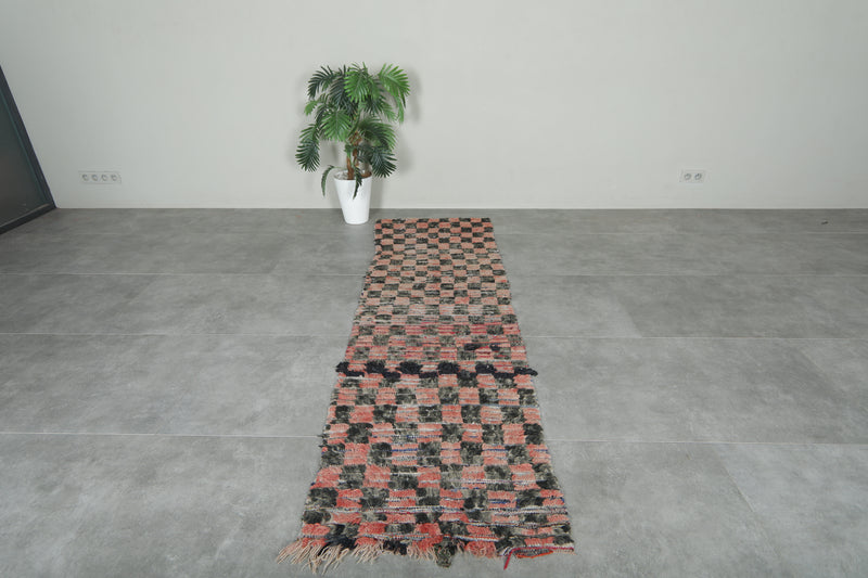 Checkered runne rug 2.4 ft x 8 ft - Handmade