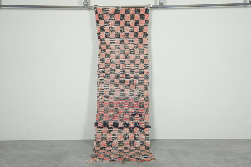 Checkered runne rug 2.4 ft x 8 ft - Handmade