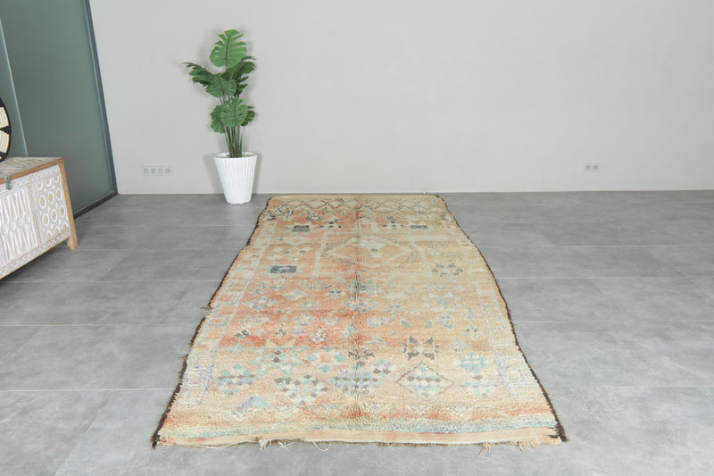 Beige geometric Moroccan rug - 5.4 ft x 12.3 ft - Handwoven wool rug