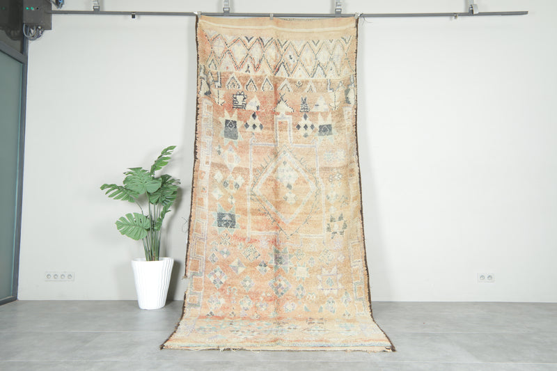 Beige geometric Moroccan rug - 5.4 ft x 12.3 ft - Handwoven wool rug