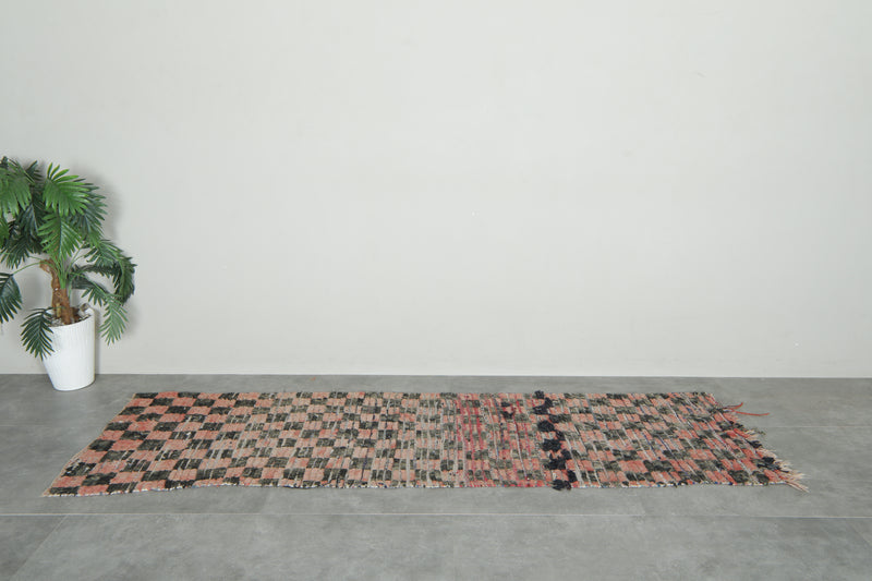 Checkered runne rug 2.4 ft x 8 ft - Handmade