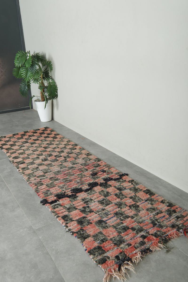 Checkered runne rug 2.4 ft x 8 ft - Handmade