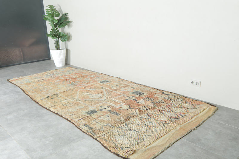 Beige geometric Moroccan rug - 5.4 ft x 12.3 ft - Handwoven wool rug