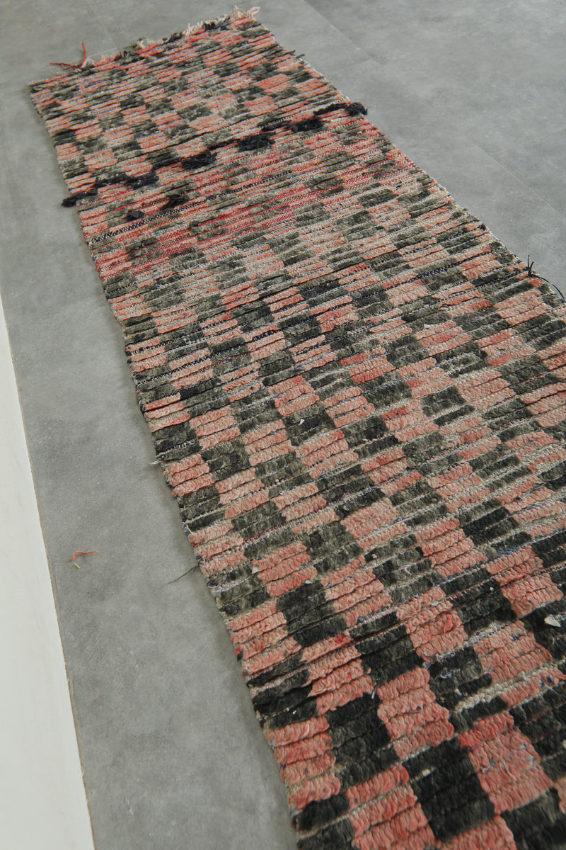 Checkered runne rug 2.4 ft x 8 ft - Handmade
