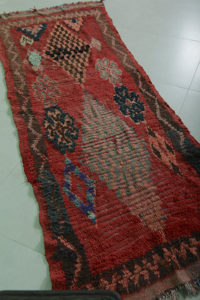 Moroccan Runner Rug 2.8 x 7.9 FT - Bold Red Bohemian Charm - moroccan rug