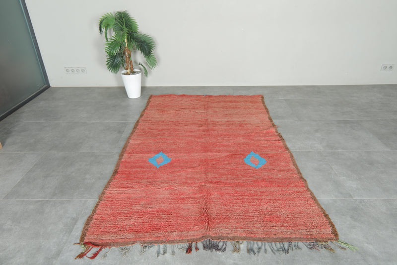 Red minimalist Moroccan rug - 4.7 ft x 7.4 ft - Handmade wool rug