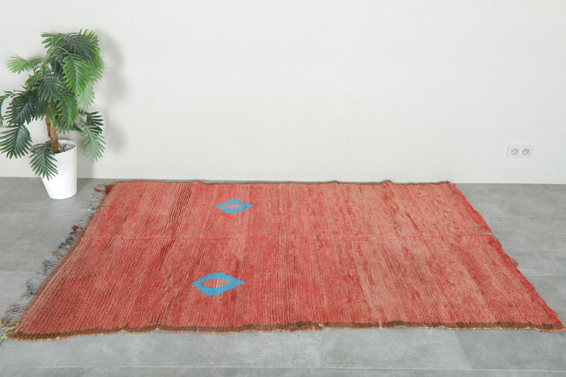 Red minimalist Moroccan rug - 4.7 ft x 7.4 ft - Handmade wool rug