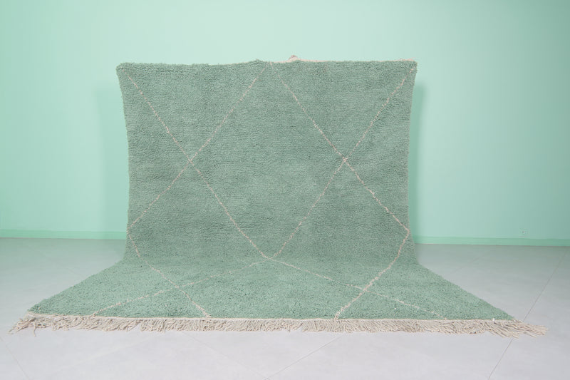 Handwoven Wool Rug in Soft Mint Green – Classic Diamond Pattern - Custom Rug