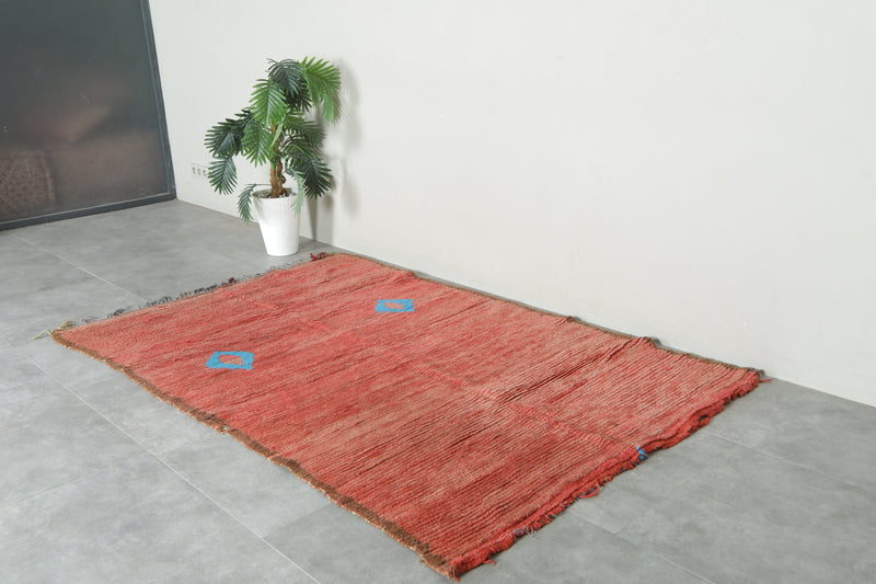 Red minimalist Moroccan rug - 4.7 ft x 7.4 ft - Handmade wool rug