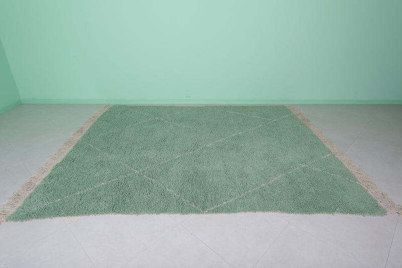 Handwoven Wool Rug in Soft Mint Green – Classic Diamond Pattern - Custom Rug
