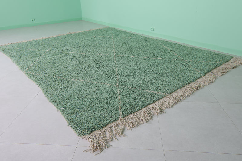 Handwoven Wool Rug in Soft Mint Green – Classic Diamond Pattern - Custom Rug