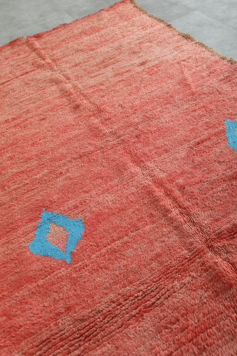 Red minimalist Moroccan rug - 4.7 ft x 7.4 ft - Handmade wool rug