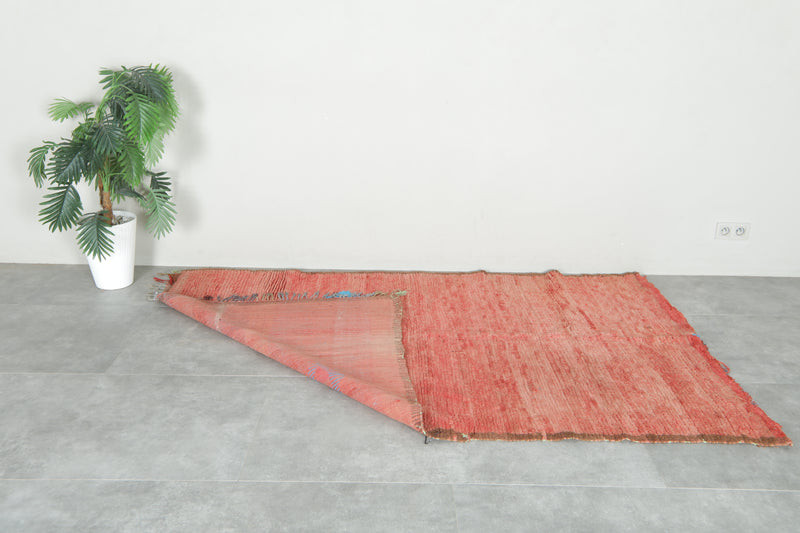 Red minimalist Moroccan rug - 4.7 ft x 7.4 ft - Handmade wool rug