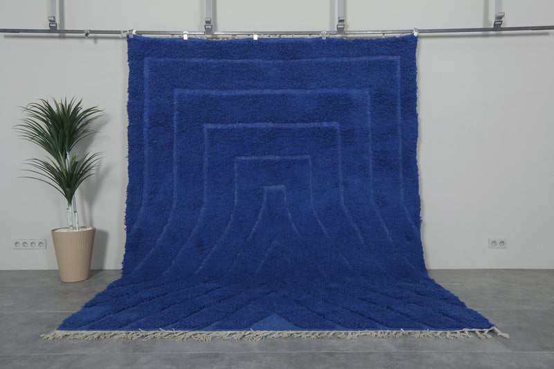 Wool Rug in Deep Royal Blue – Handwoven Abstract Arch Design - Wool Rug