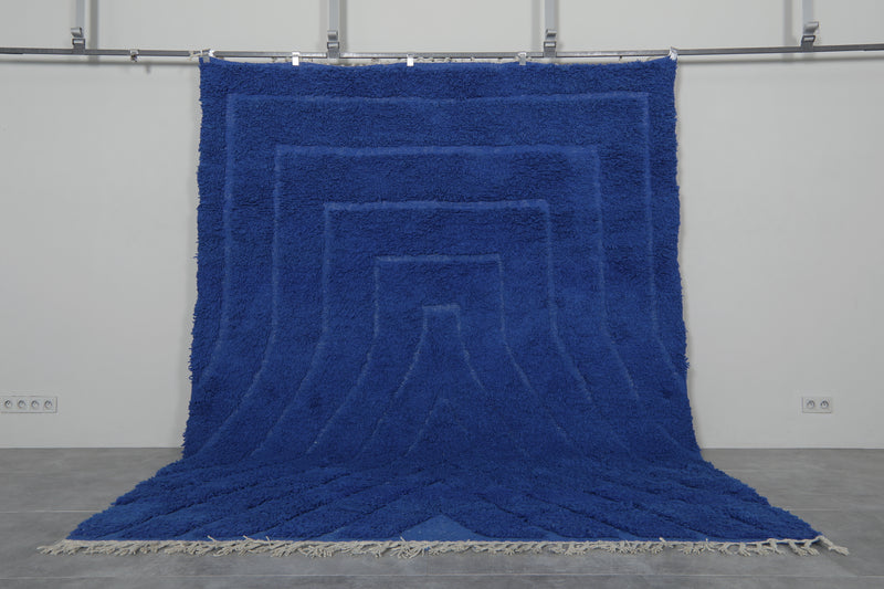 Wool Rug in Deep Royal Blue – Handwoven Abstract Arch Design - Wool Rug