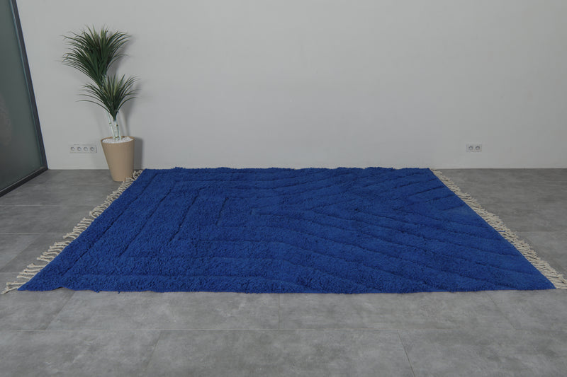 Wool Rug in Deep Royal Blue – Handwoven Abstract Arch Design - Wool Rug