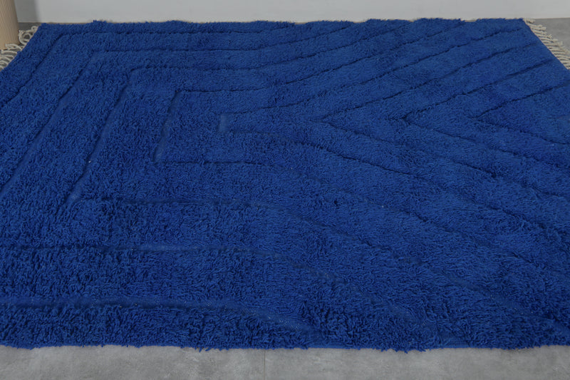 Wool Rug in Deep Royal Blue – Handwoven Abstract Arch Design - Wool Rug